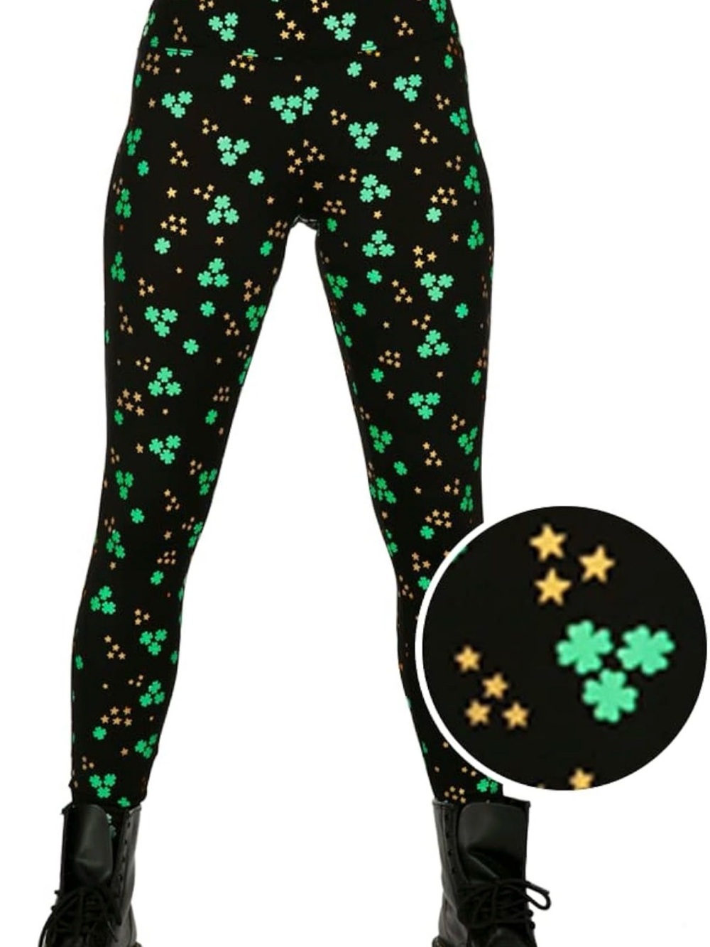 Black  Leggings with Green Clover & Gold Star Print